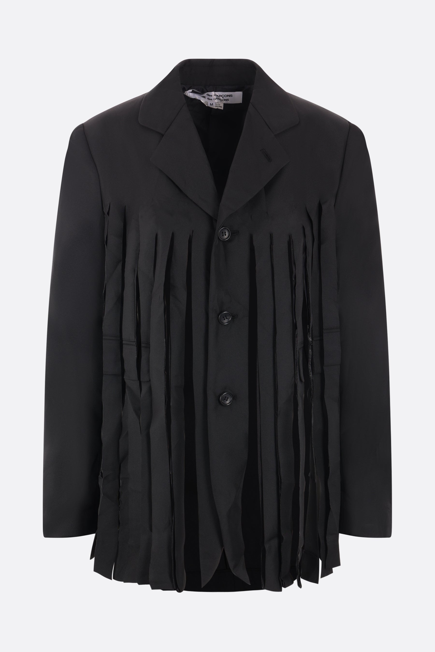 single-breasted technical twill jacket with fringes