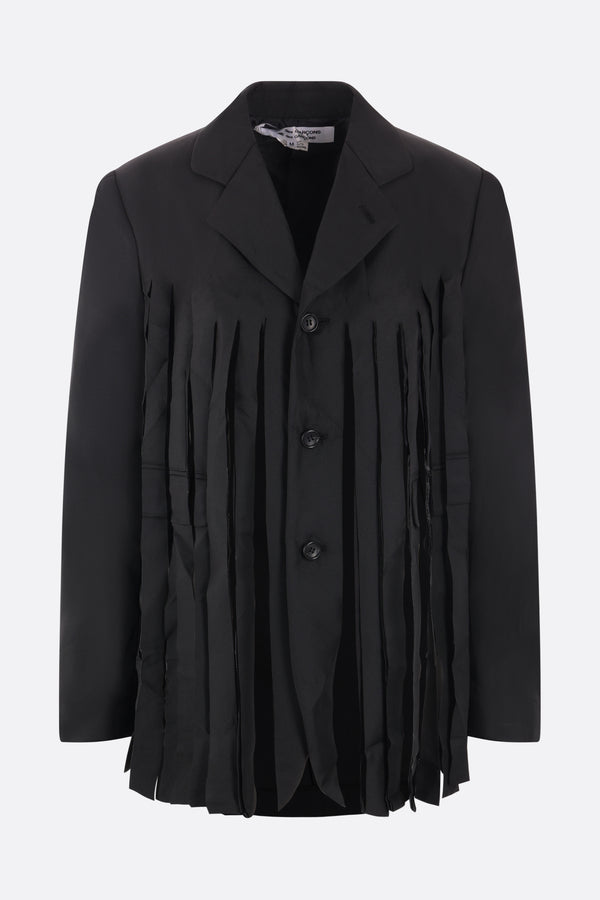 single-breasted technical twill jacket with fringes