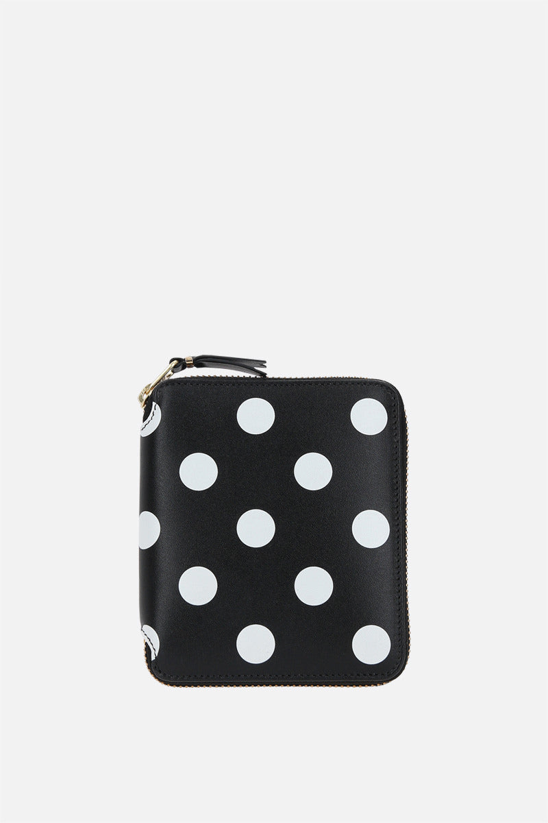 polka dot print smooth leather zip-around wallet