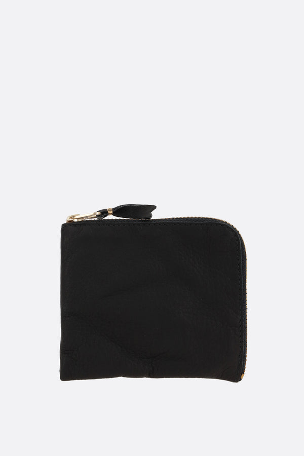 washed leather half-zip wallet