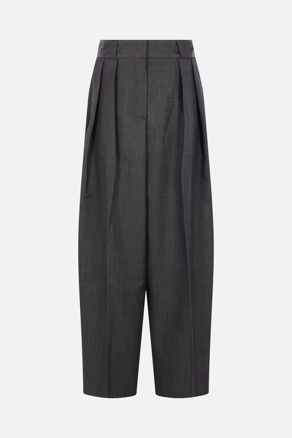 pantalone a gamba ampia in lana e mohair