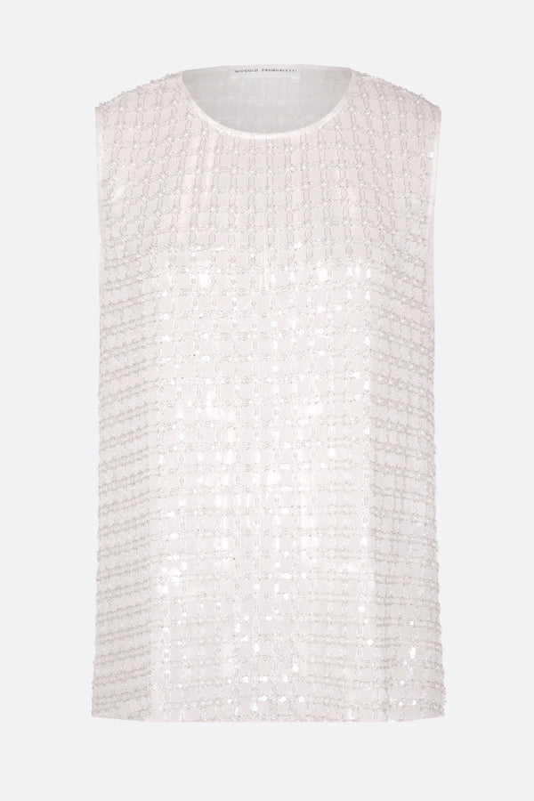sleeveless top in embroidered tulle