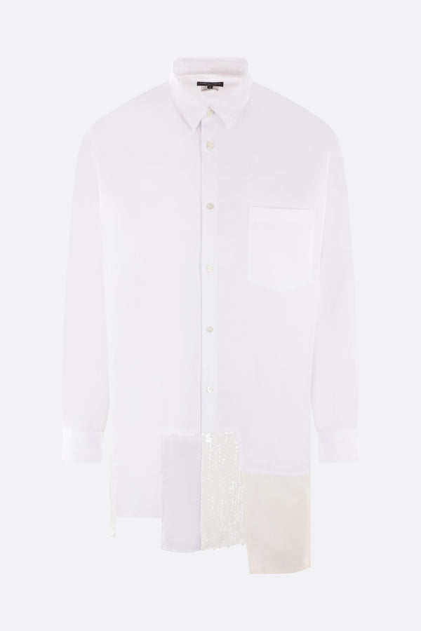 poplin long-fit shirt with patchwork hem