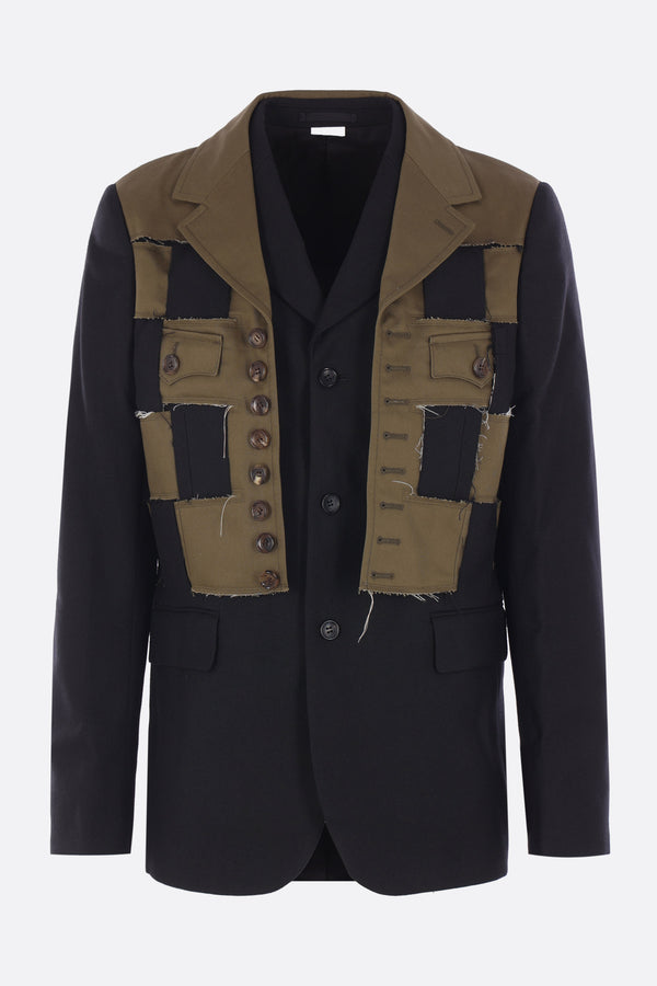 deconstructed jacket in wool and gabardine