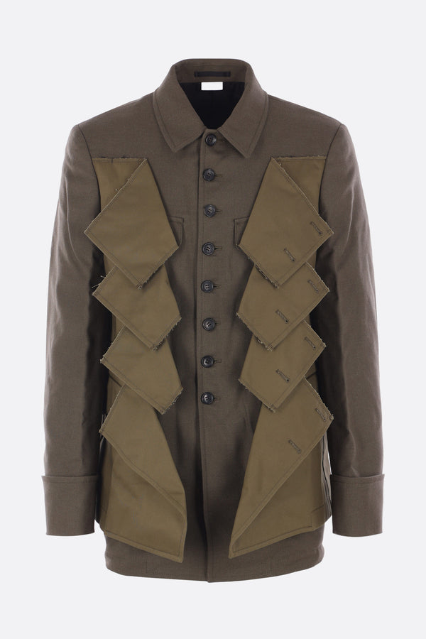 single-breasted jacket in wool with destructured panels