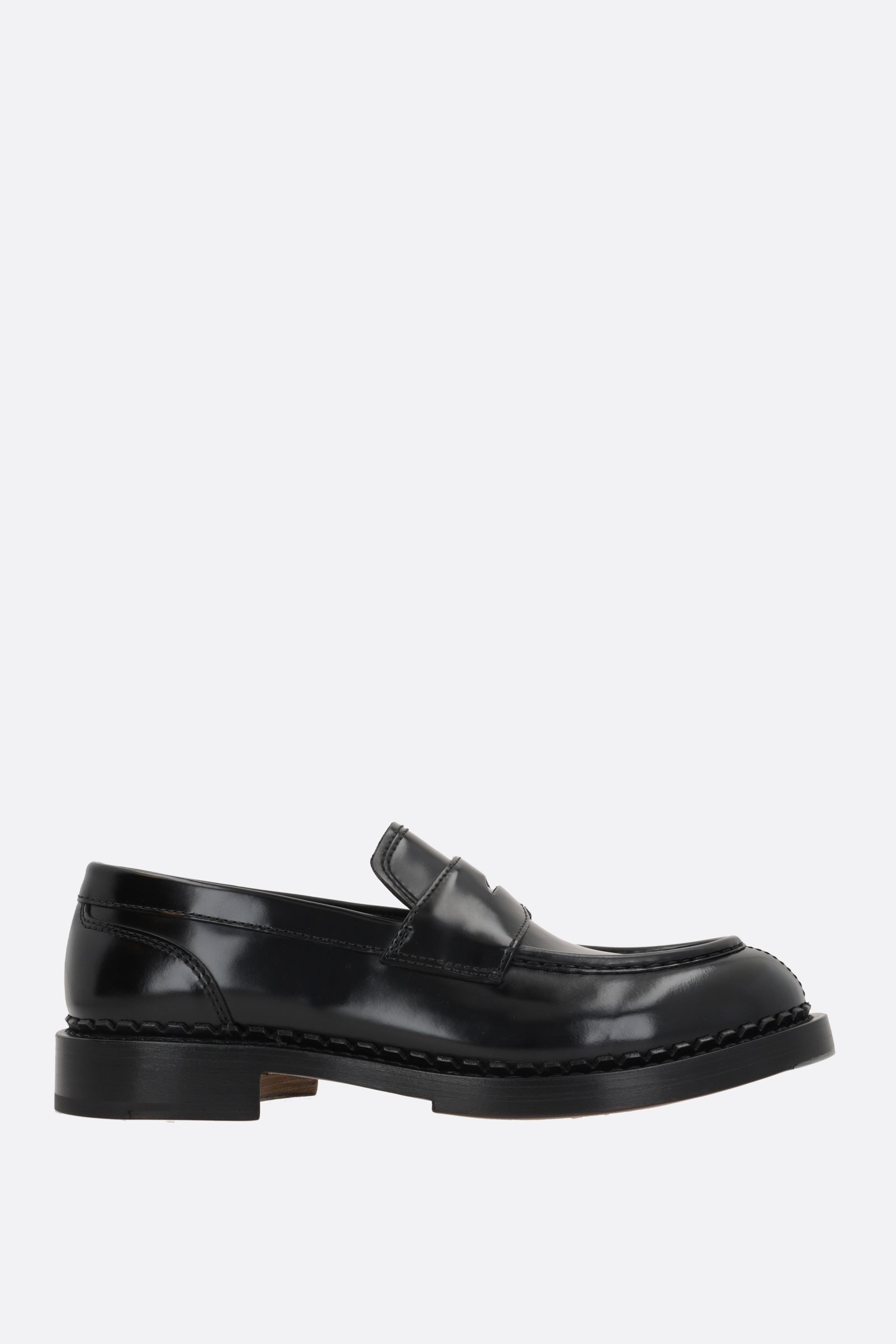 shiny leather loafers