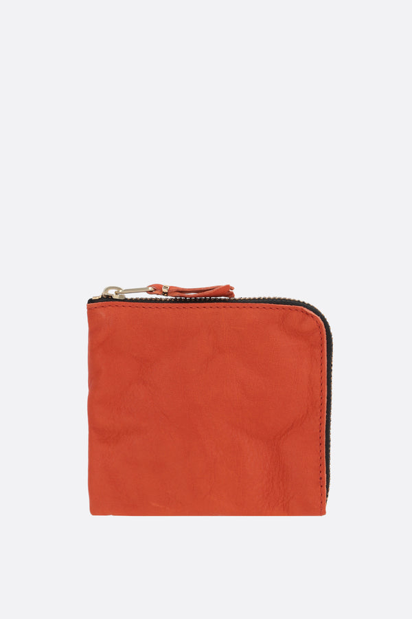 washed leather half-zip wallet