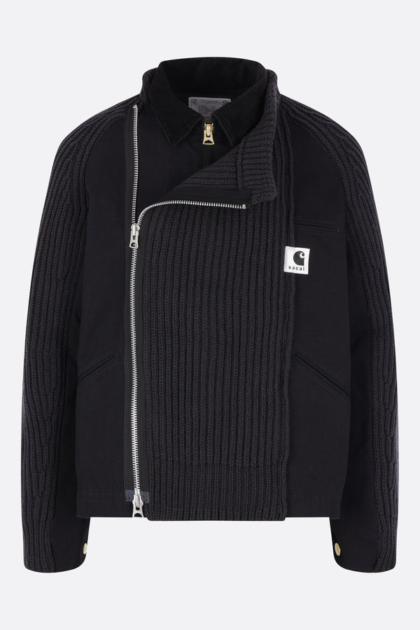 giubbotto destrutturato in canvas e maglia a coste