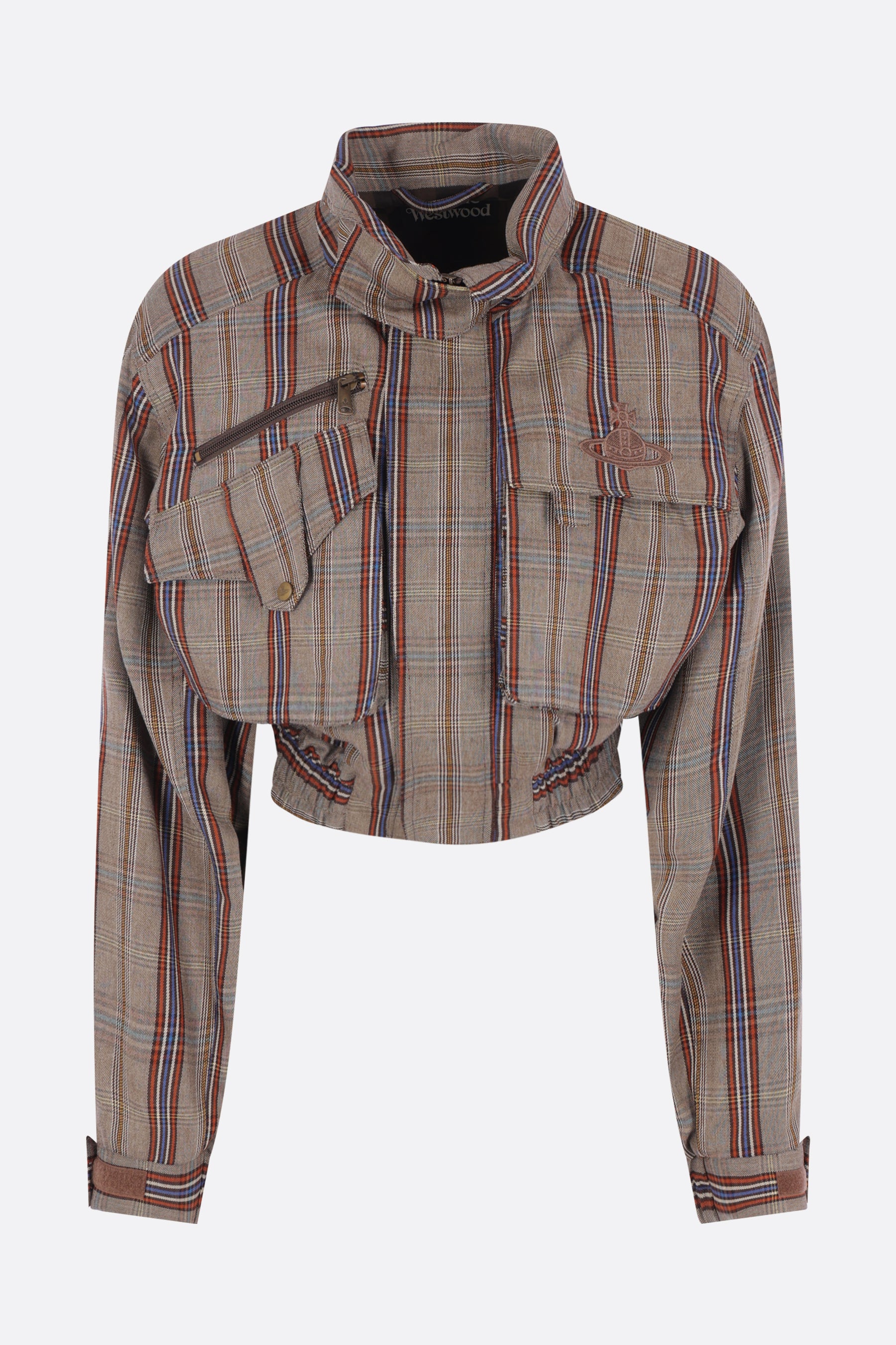 Memphis cropped bomber jacket in check wool blend