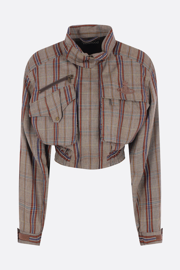 Memphis cropped bomber jacket in check wool blend
