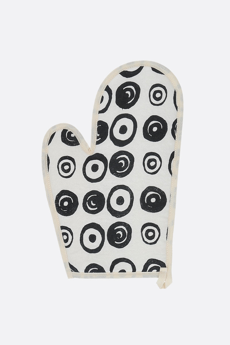 signature circles print linen oven glove