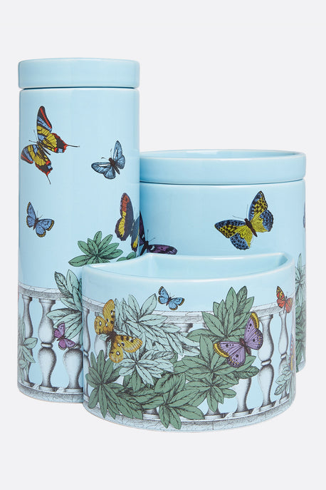 Nel Mentre set of three scented candles with Farfalle e balaustra Décor