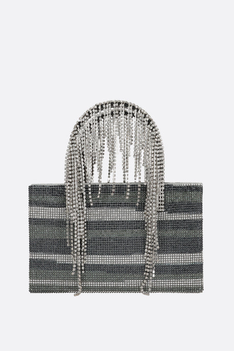 Fringe midi crystal mesh handbag
