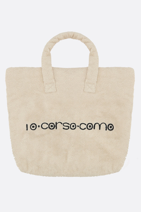 logo embroidered terry cloth tote bag