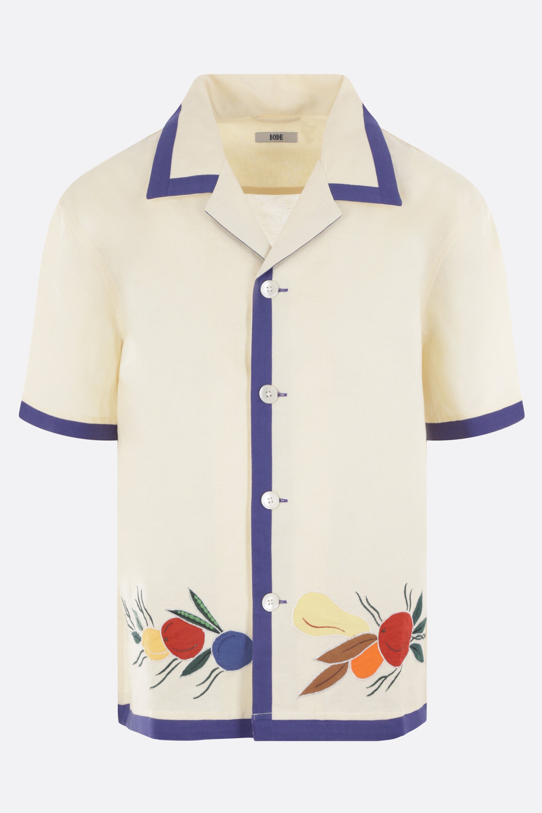 Appliqué Fruit Bunch linen and cotton bowling shirt