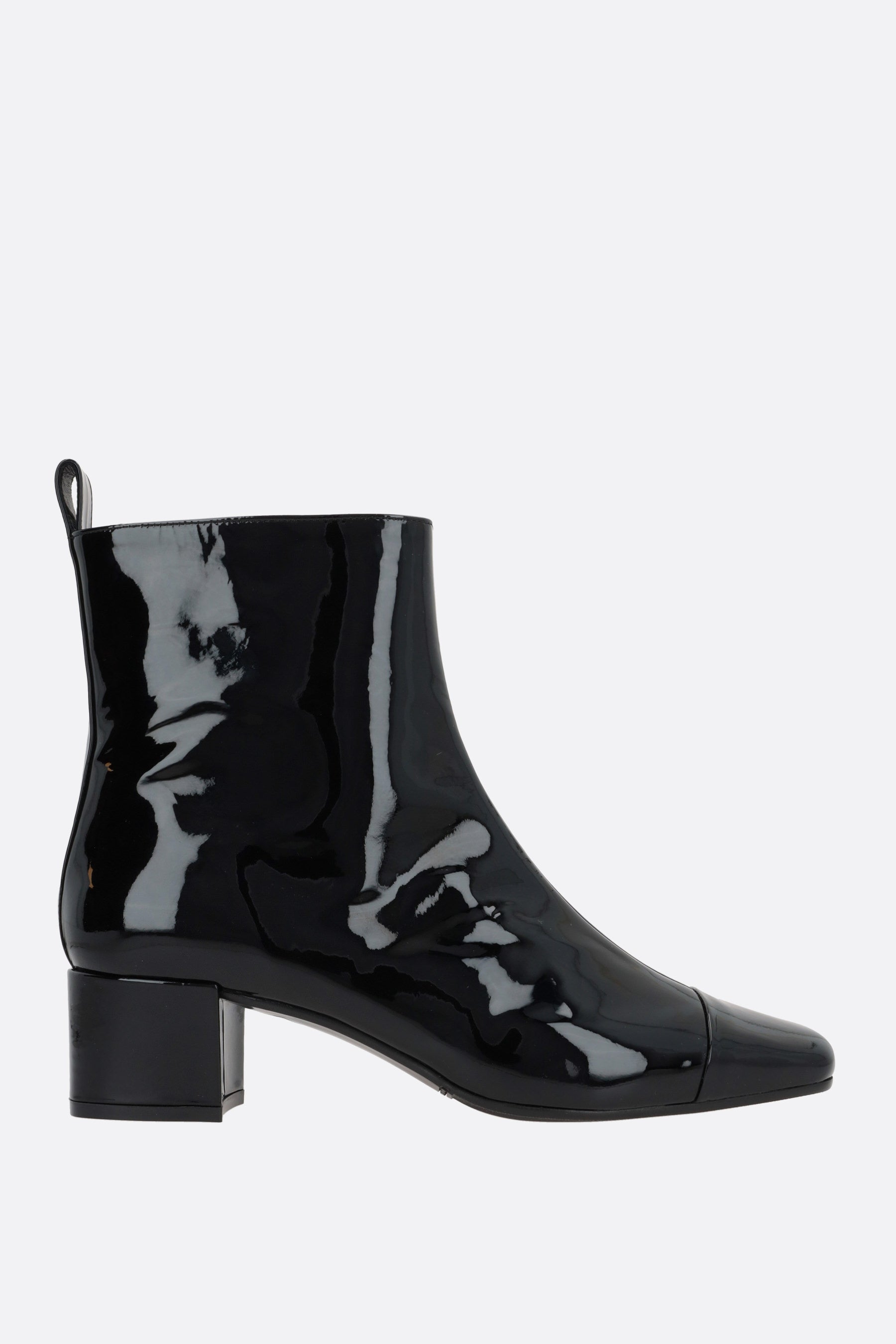 Estime patent leather ankle boots