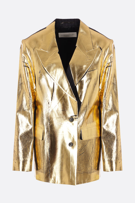 single-breasted wool jacket with screenprinted gold foil