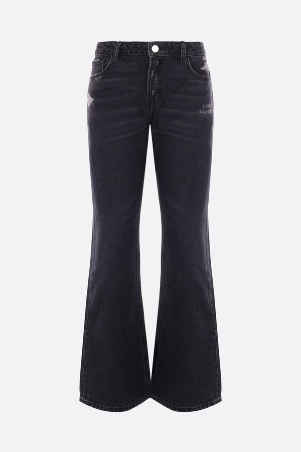 Regular Ladies Grey Bell Bottom Denim Jeans, Button And Zipper at