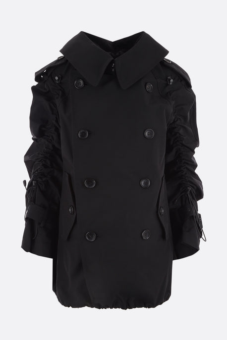 double-breasted nylon trench coat with drawstring
