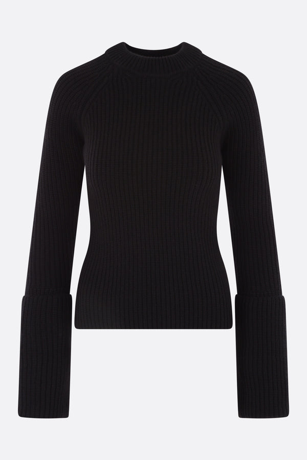 ribbed cashmere pullover with folded cuffs