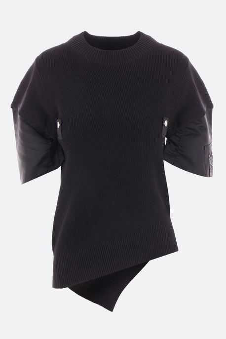 knit and nylon short-sleeved pullover