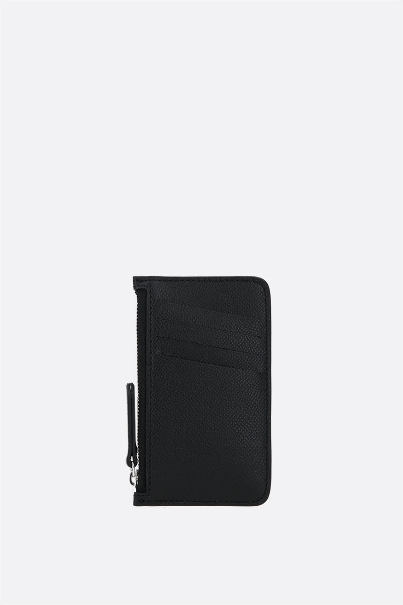 textured and smooth leather zipped card case