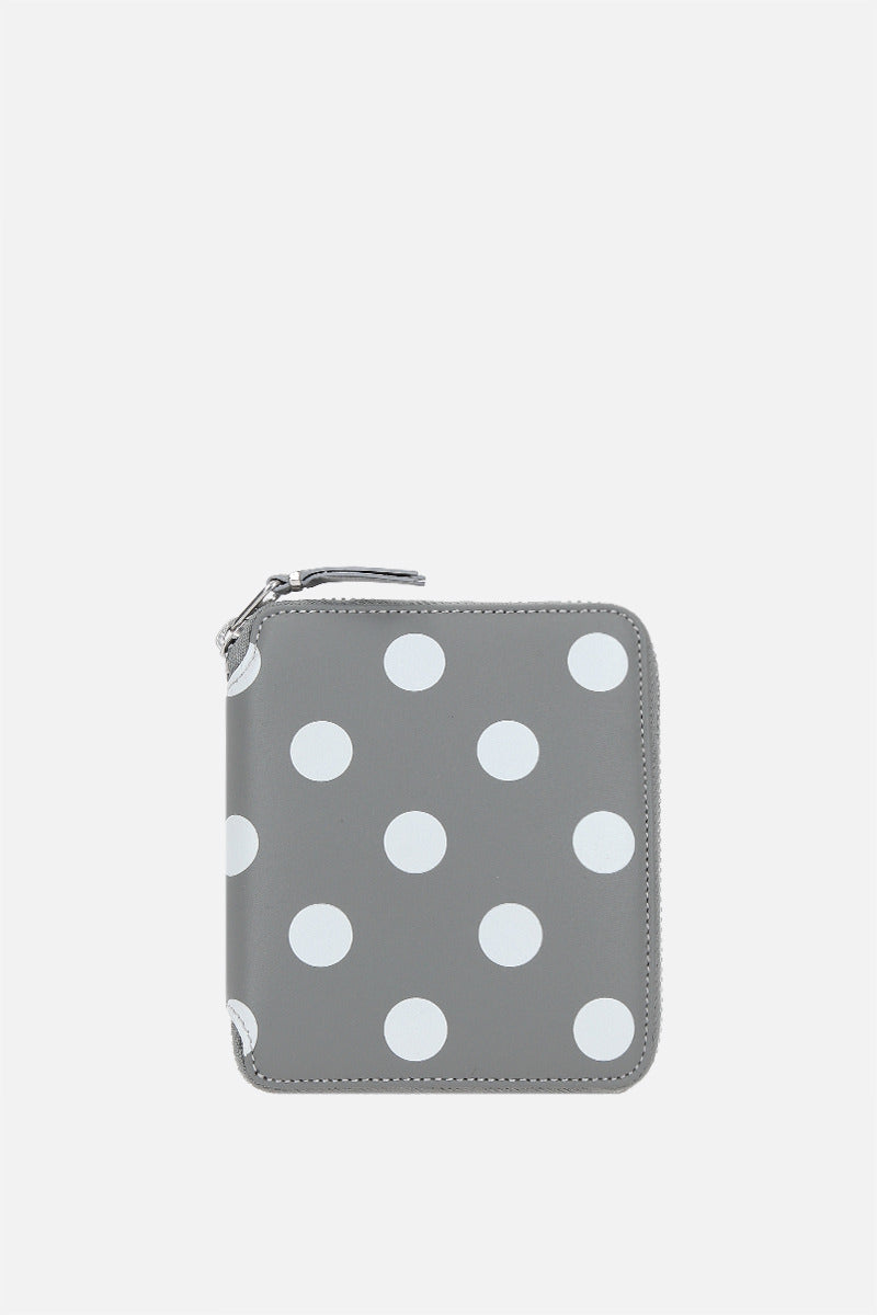 polka dots printed smooth leather zip-around wallet