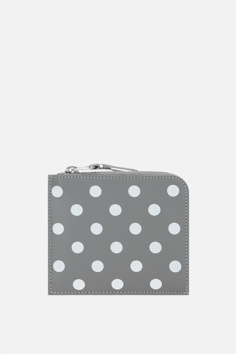 polka dots printed smooth leather half-zip wallet